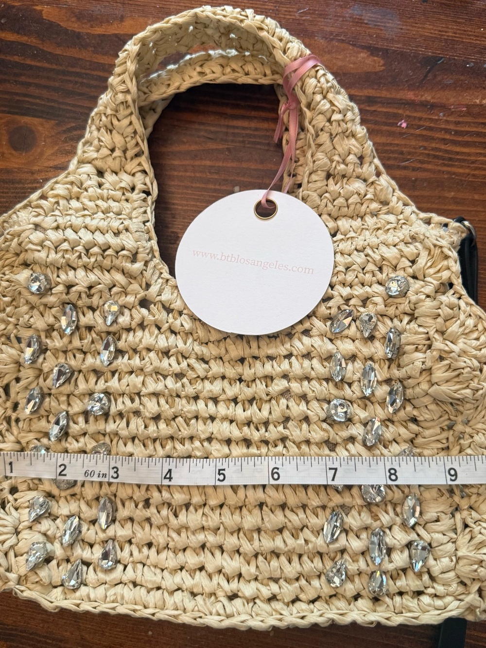 BTB Los Angeles Beige Crochet Tote with Crystal Embellishments - Picture 6 of 7